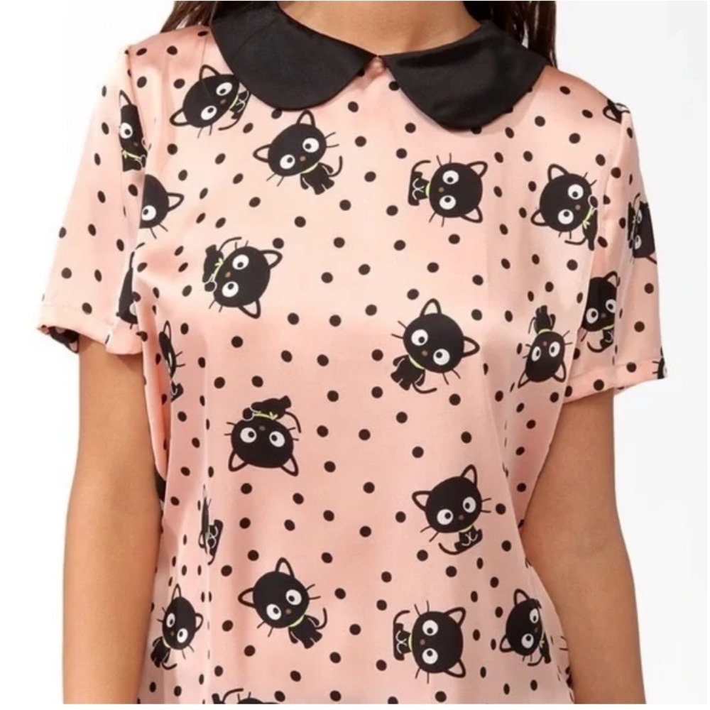 Hello Kitty X Forever 21 Chococat Sanrio Fabric Print Shirt Top Women Small 2012